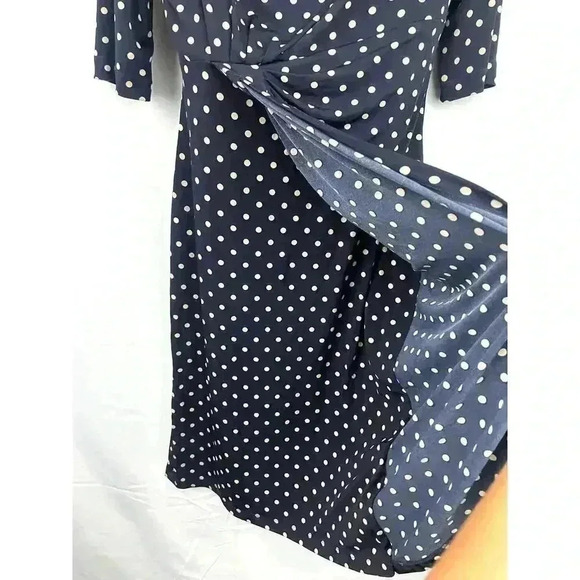 Dark Blue Polka Dot Sheath Wrap Dress Jersey Connected Apparel Sz 6 - Picture 6 of 9